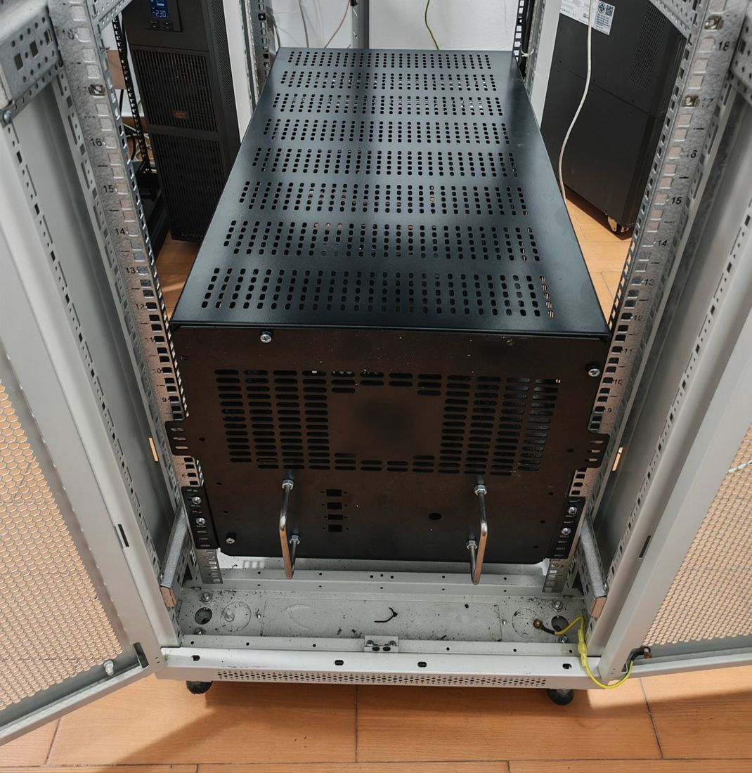 Finished 8-GPU chassis installed in a server rack